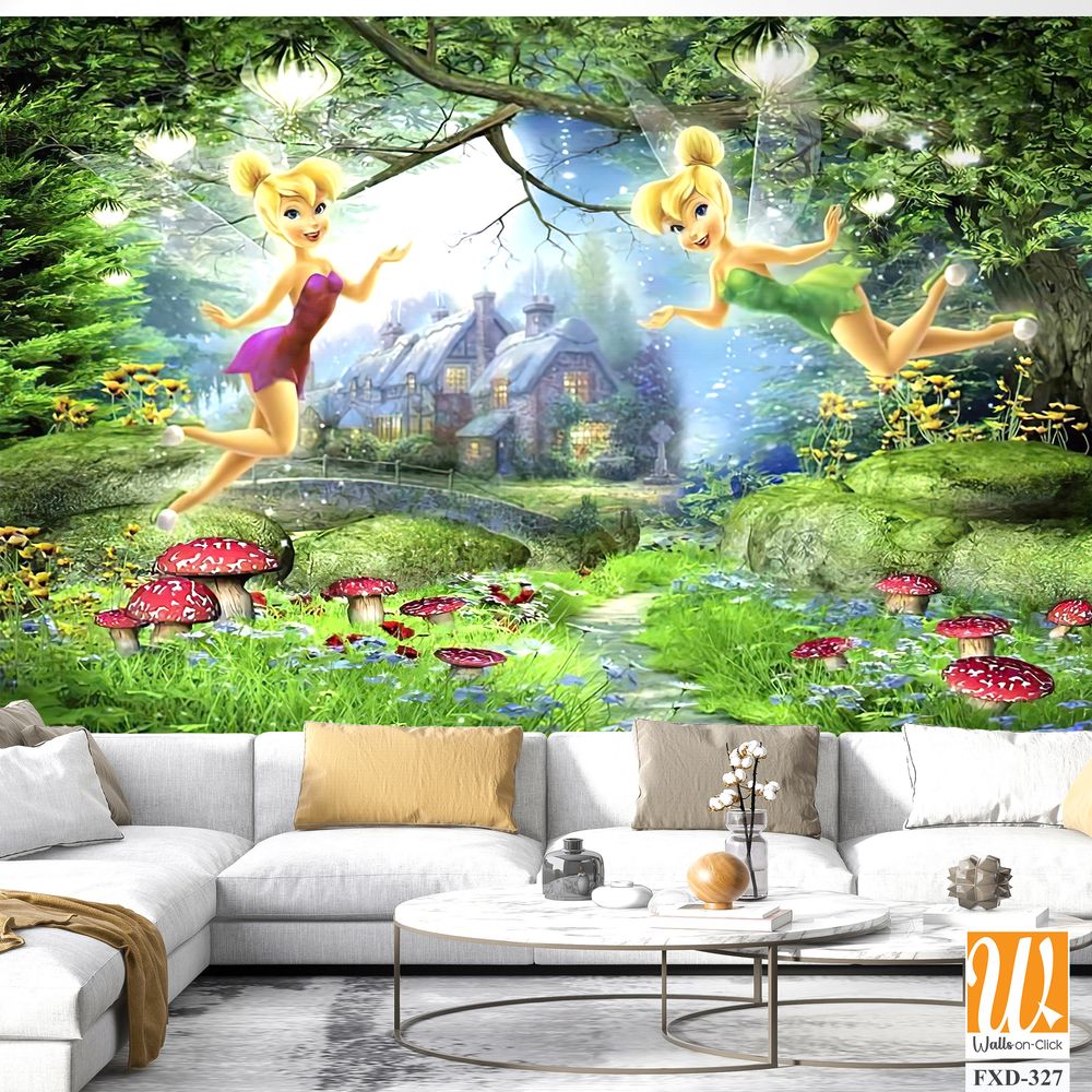Tinkerbell flying over the fairy glade with her friends Wallpaper [WP- –  Walls on-Click, image size:1000x1000