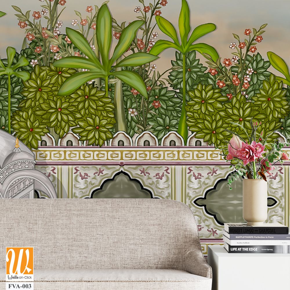 Beautiful garden scene with Indian Royalty Wallpaper [WP-FVA-003]