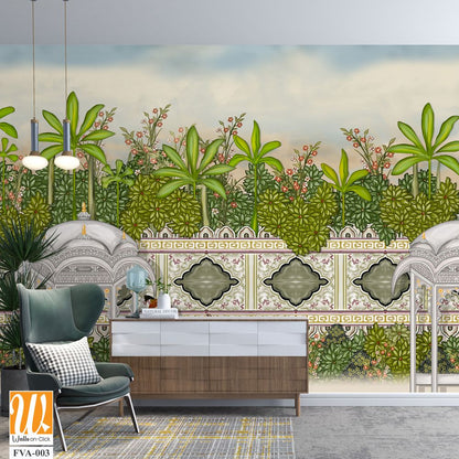 Beautiful garden scene with Indian Royalty Wallpaper [WP-FVA-003]
