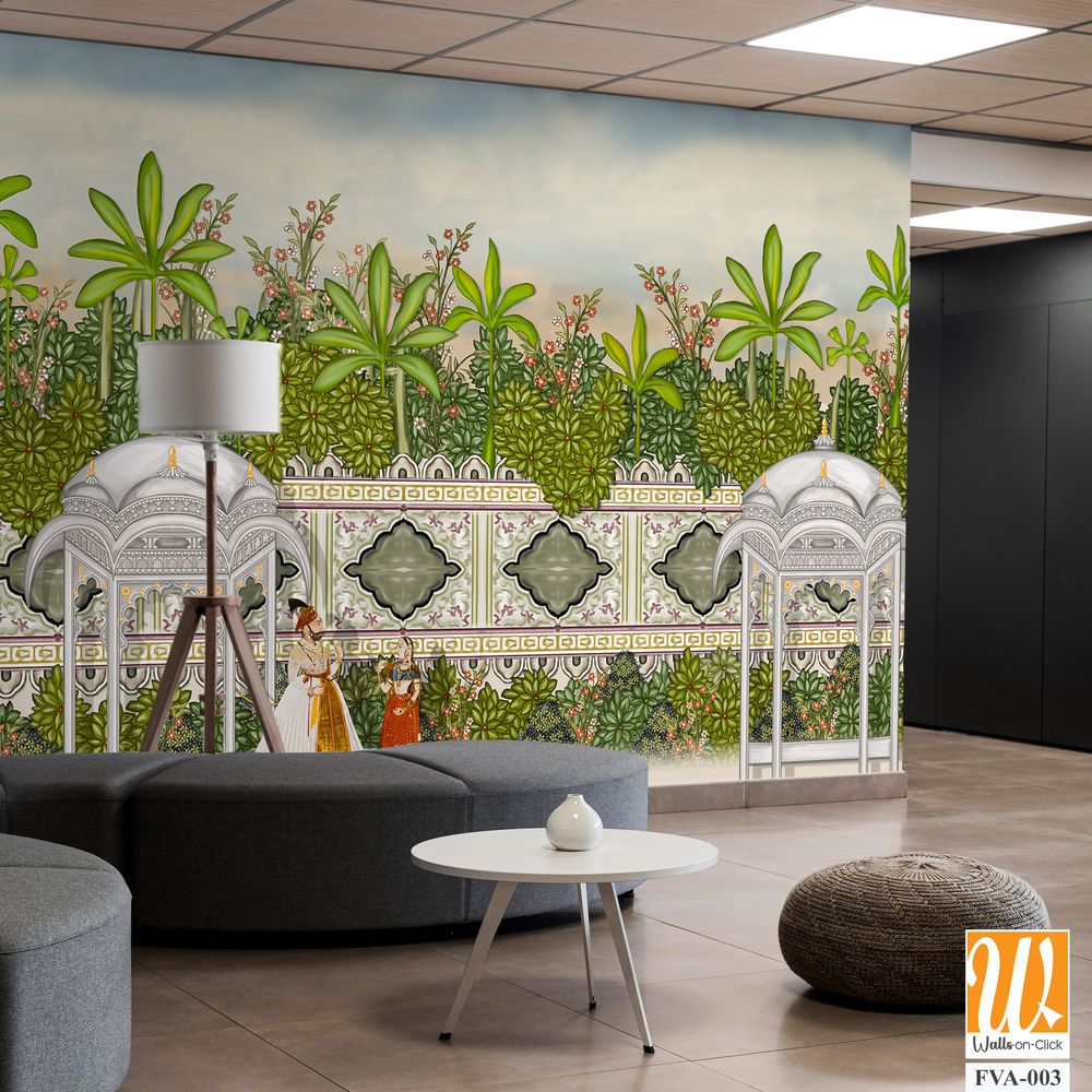 Beautiful garden scene with Indian Royalty Wallpaper [WP-FVA-003]