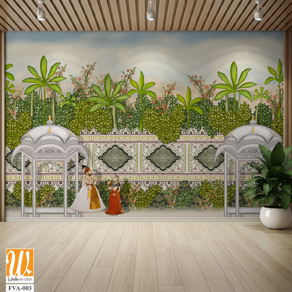 Beautiful garden scene with Indian Royalty Wallpaper [WP-FVA-003]