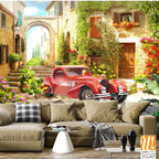 Vintage red car in an old Italian village Wallpaper [WP-FVA-011]
