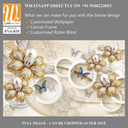 3D wallpaper with beautiful golden and silver flowers, butterflies [WP-FVA-035]