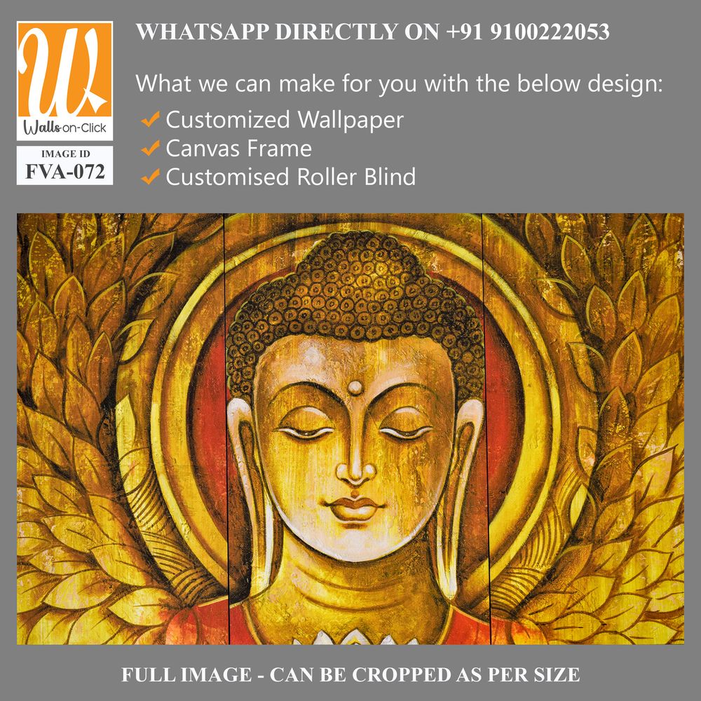 Buddha portrait with decorative leaves on a wooden panel Wallpaper [WP-FVA-072]