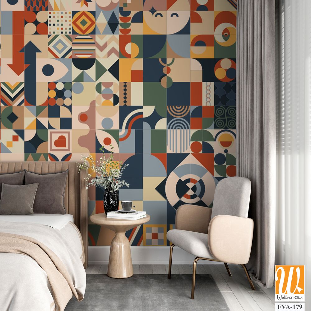 Geometric shapes and symbols in earthy tones, [WP-FVA-179]