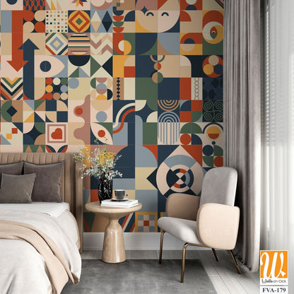 Geometric shapes and symbols in earthy tones, [WP-FVA-179]