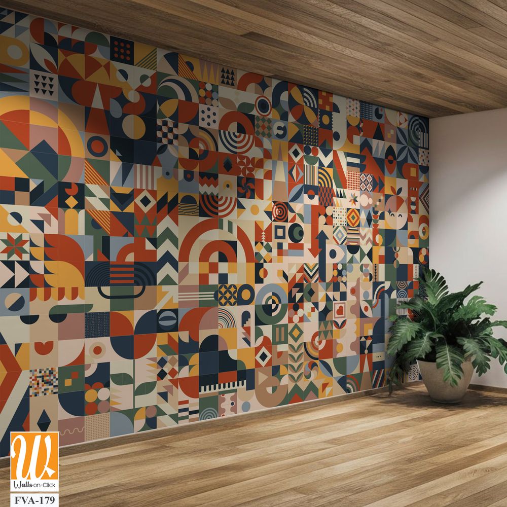Geometric shapes and symbols in earthy tones, [WP-FVA-179]