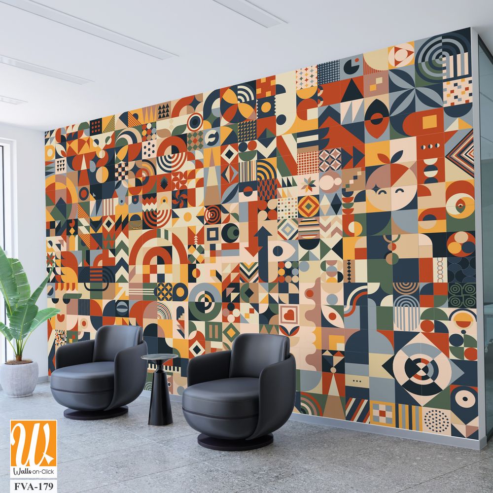 Geometric shapes and symbols in earthy tones, [WP-FVA-179]