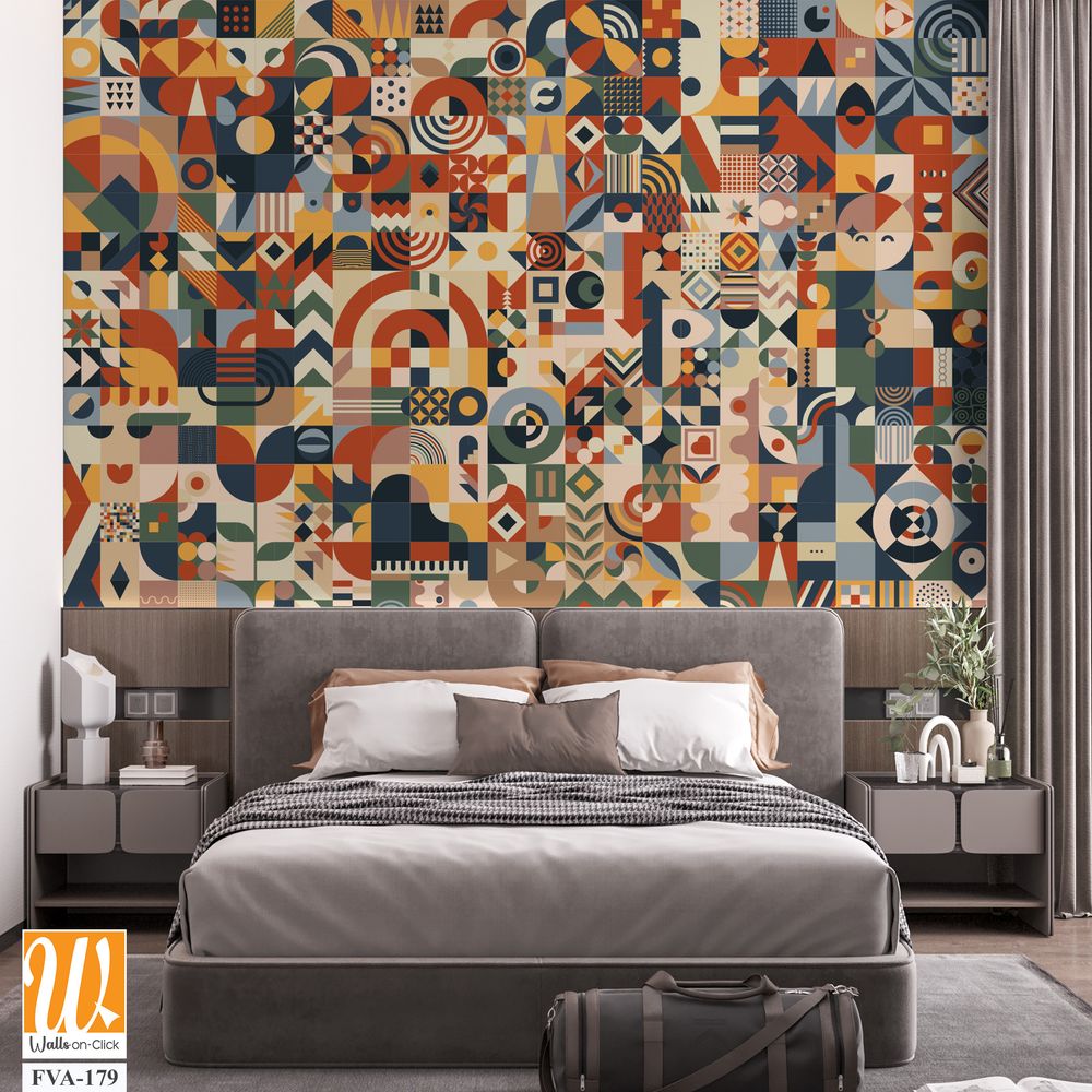 Geometric shapes and symbols in earthy tones, [WP-FVA-179]