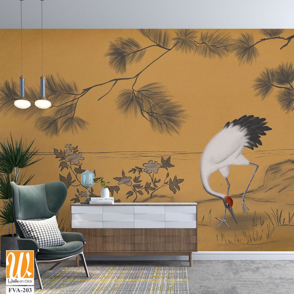 Japanese artwork of an elegant crane Wallpaper [WP-FVA-203]