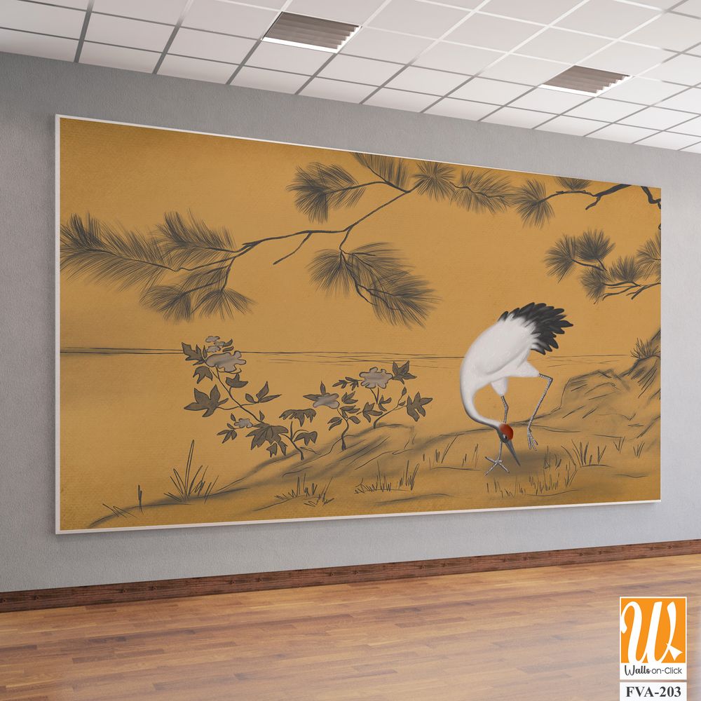 Japanese artwork of an elegant crane Wallpaper [WP-FVA-203]