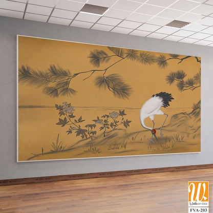 Japanese artwork of an elegant crane Wallpaper [WP-FVA-203]