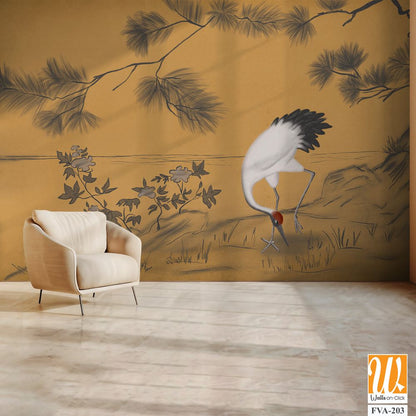 Japanese artwork of an elegant crane Wallpaper [WP-FVA-203]