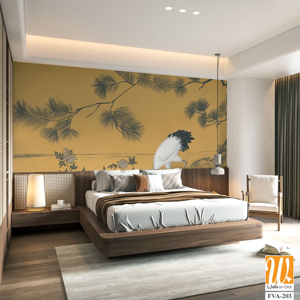 Japanese artwork of an elegant crane Wallpaper [WP-FVA-203]