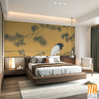 Japanese artwork of an elegant crane Wallpaper [WP-FVA-203]