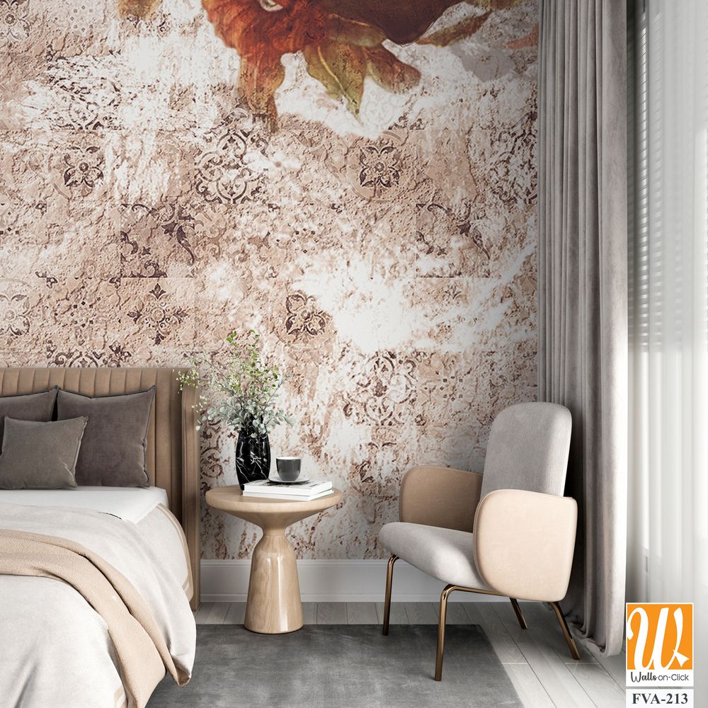 Vintage wall mural, oil painting with a beautiful peacock [WP-FVA-213]