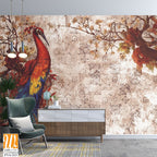 Vintage wall mural, oil painting with a beautiful peacock [WP-FVA-213]
