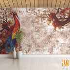 Vintage wall mural, oil painting with a beautiful peacock [WP-FVA-213]