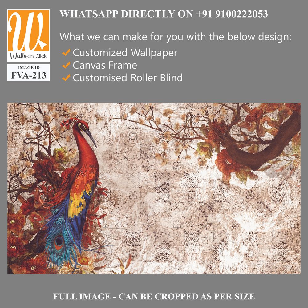 Vintage wall mural, oil painting with a beautiful peacock [WP-FVA-213]
