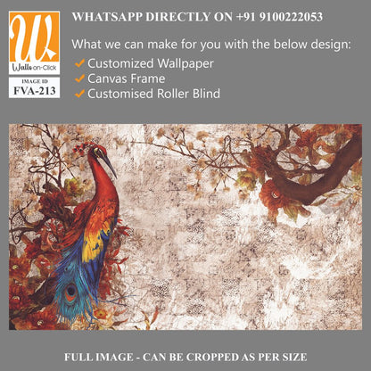Vintage wall mural, oil painting with a beautiful peacock [WP-FVA-213]
