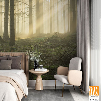 Dense forest with tall trees, a foggy atmosphere [WP-FVA-302]