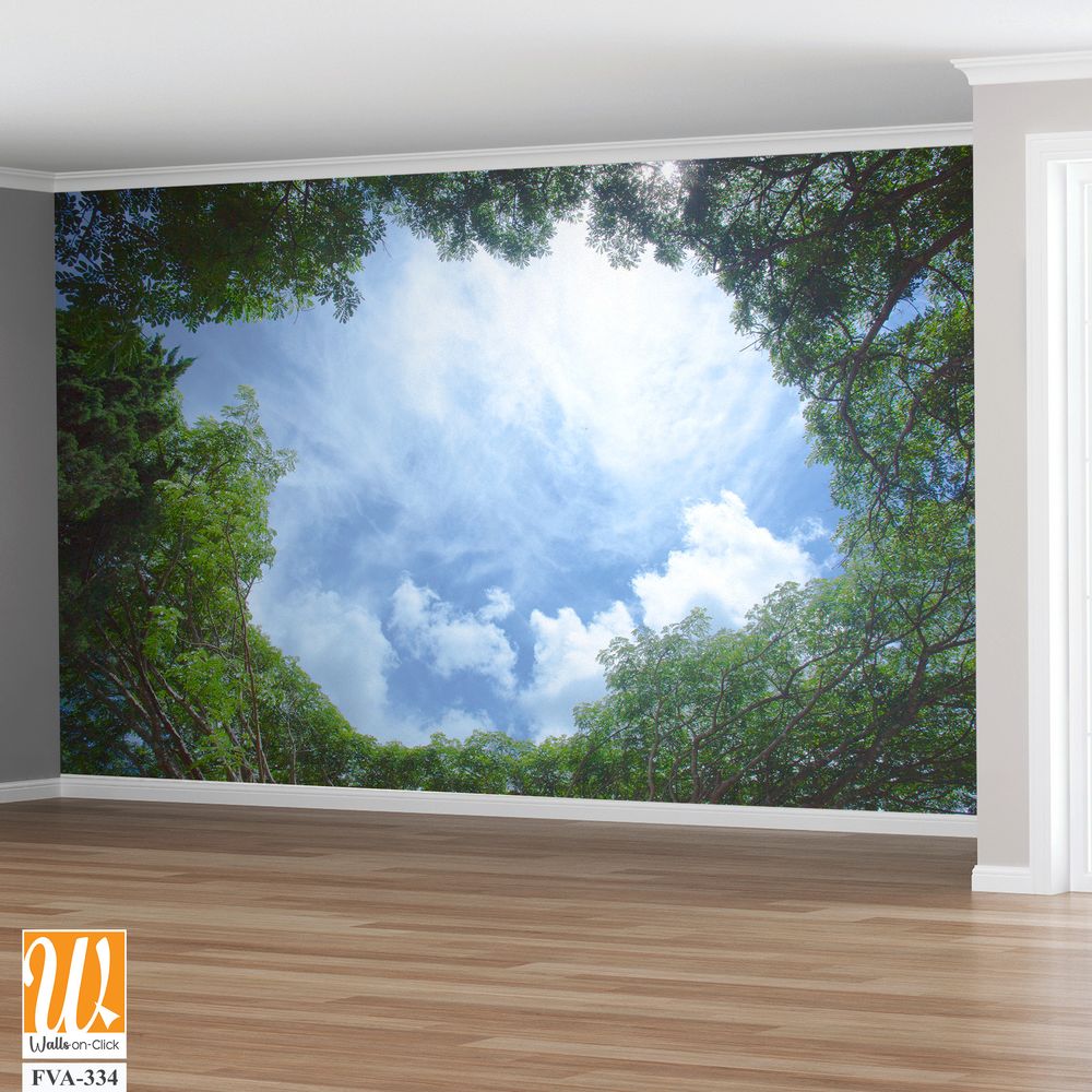 Looking up at the blue sky through lush green trees [WP-FVA-334]