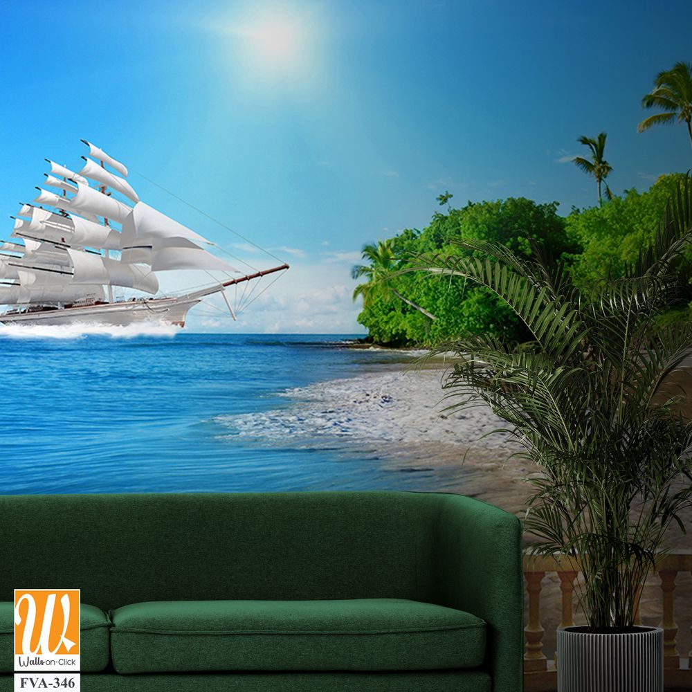 3D wallpaper with a balcony view of the beach, [WP-FVA-346]