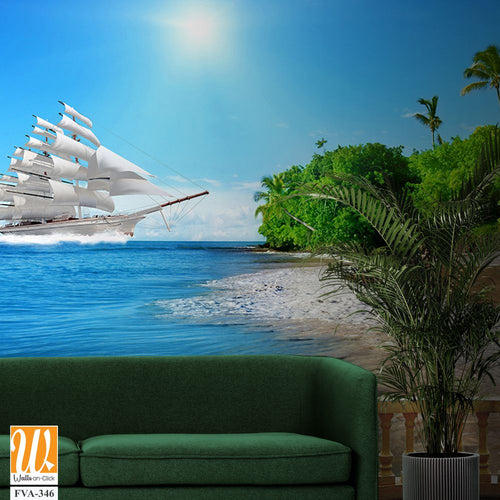 3D wallpaper with a balcony view of the beach, [WP-FVA-346]