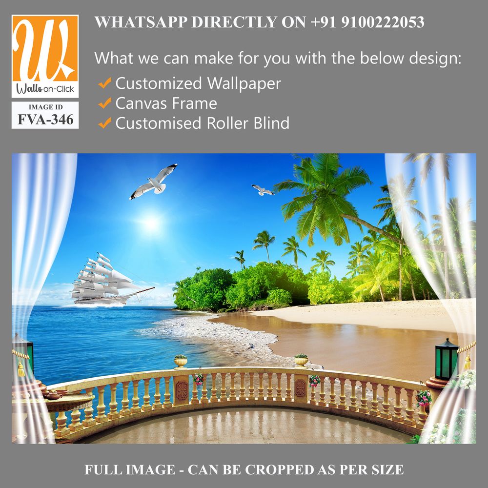 3D wallpaper with a balcony view of the beach, [WP-FVA-346]
