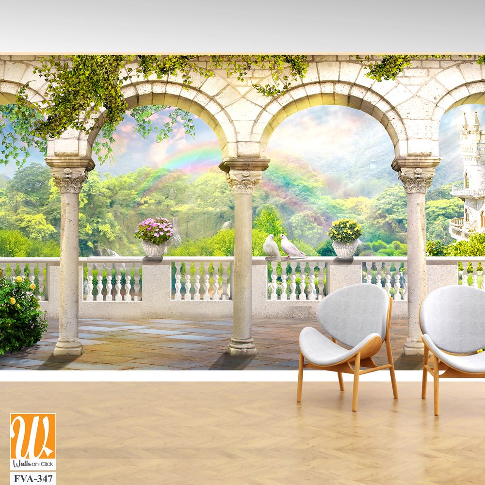 An arched wall mural with marble pillars and arches [WP-FVA-347]