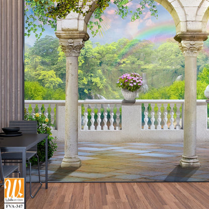 An arched wall mural with marble pillars and arches [WP-FVA-347]