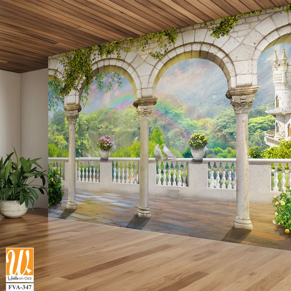 An arched wall mural with marble pillars and arches [WP-FVA-347]