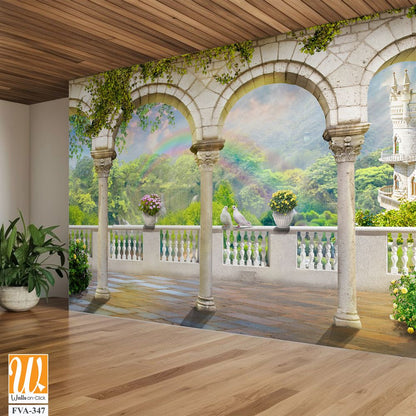 An arched wall mural with marble pillars and arches [WP-FVA-347]