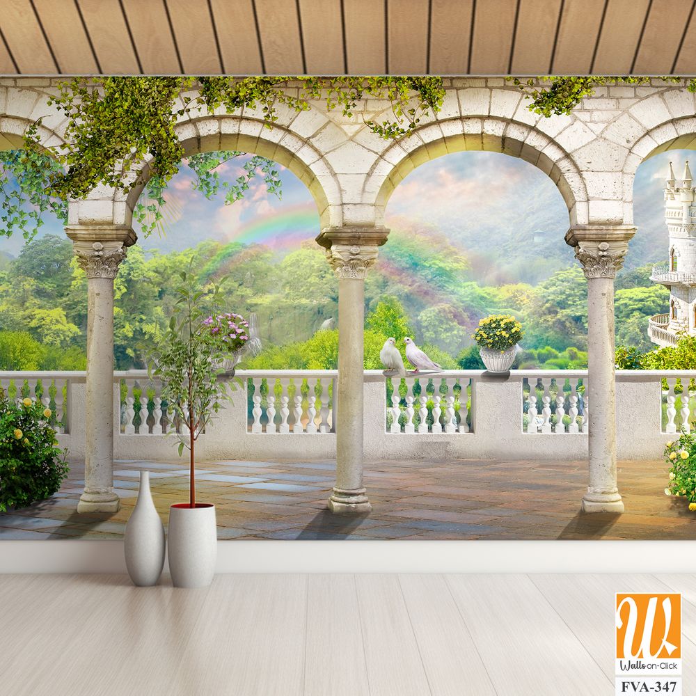 An arched wall mural with marble pillars and arches [WP-FVA-347]