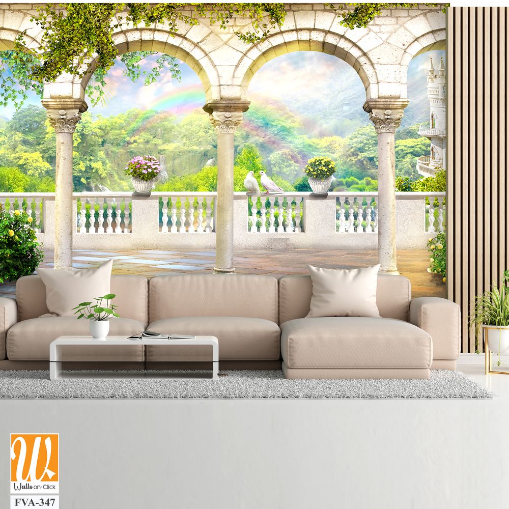 An arched wall mural with marble pillars and arches [WP-FVA-347]
