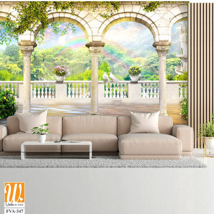 An arched wall mural with marble pillars and arches [WP-FVA-347]
