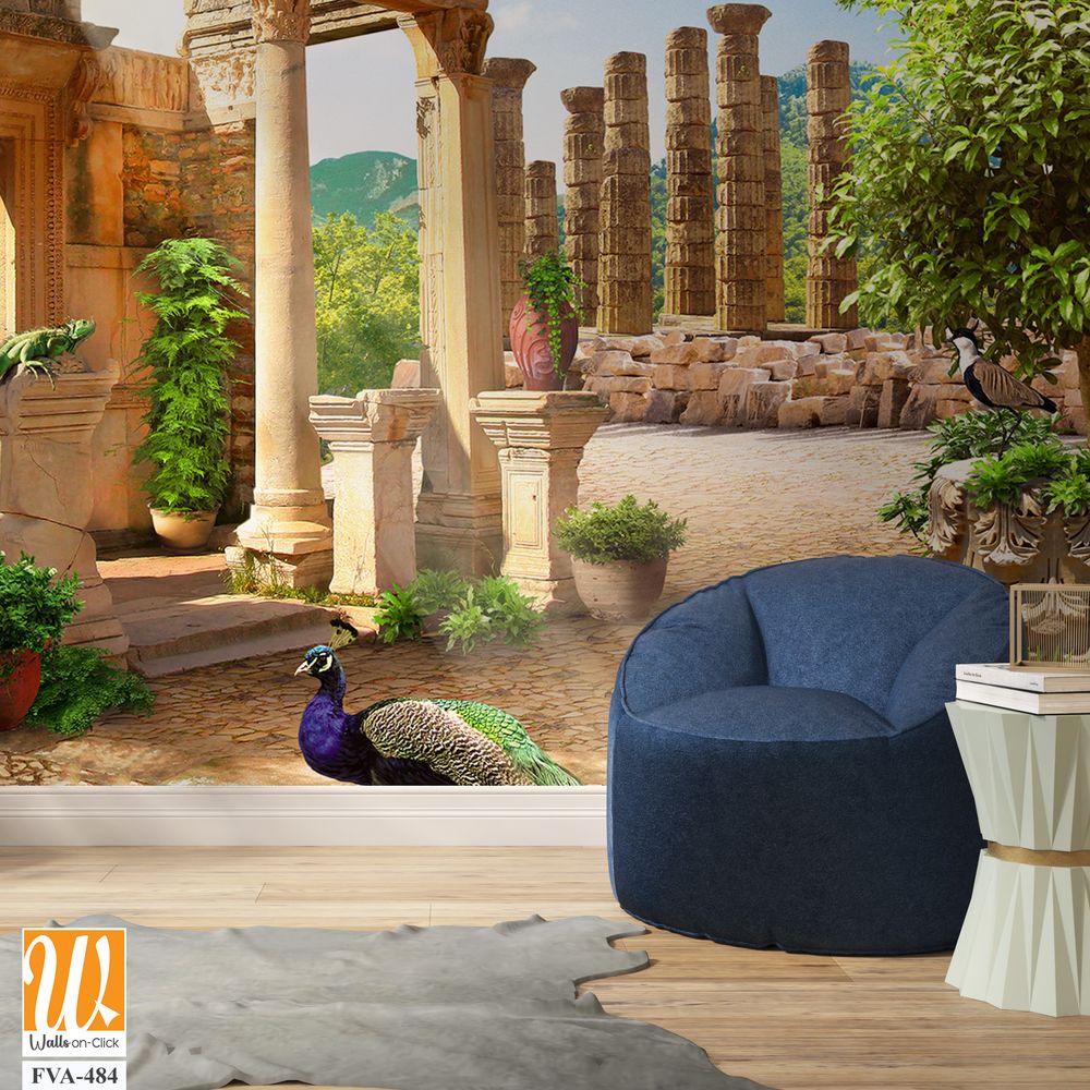 Beautiful Roman ruins garden with peacocks [WP-FVA-484]