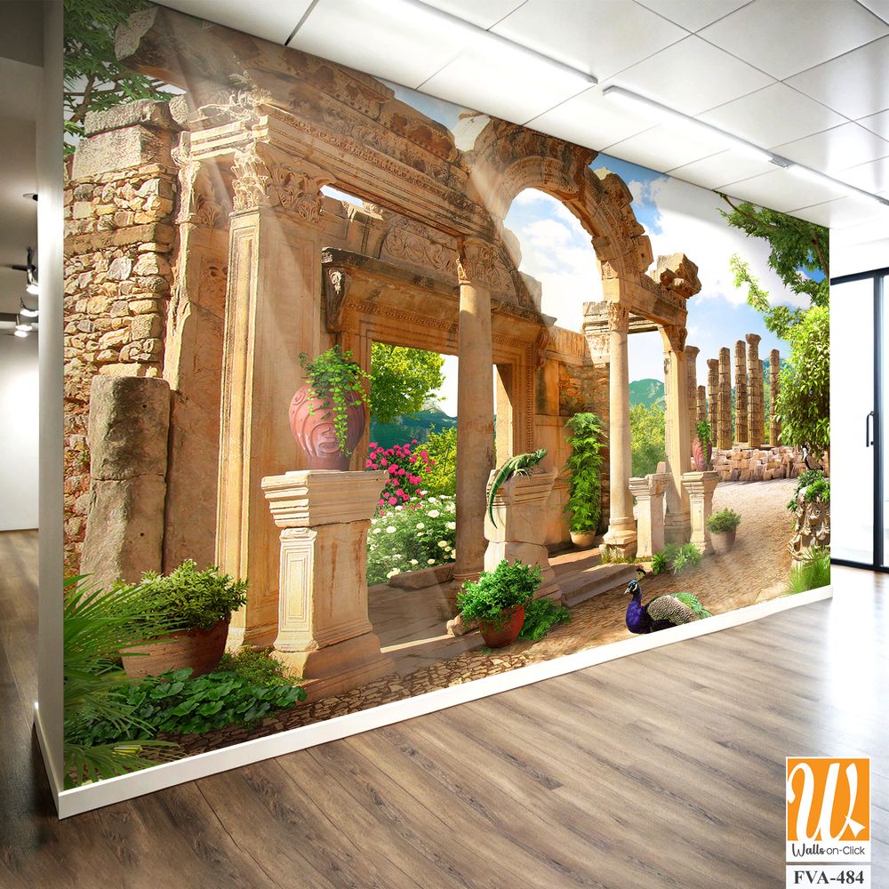 Beautiful Roman ruins garden with peacocks [WP-FVA-484]