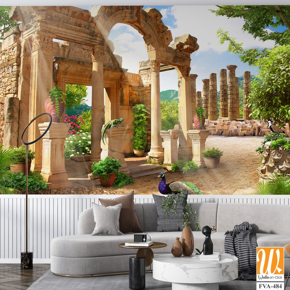 Beautiful Roman ruins garden with peacocks [WP-FVA-484]