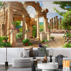 Beautiful Roman ruins garden with peacocks [WP-FVA-484]