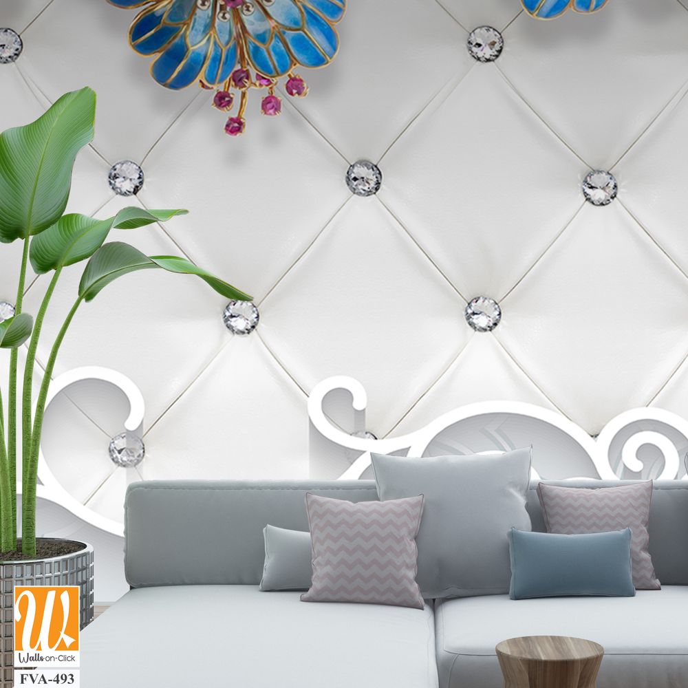 3D wallpaper featuring blue and red flowers [WP-FVA-493]