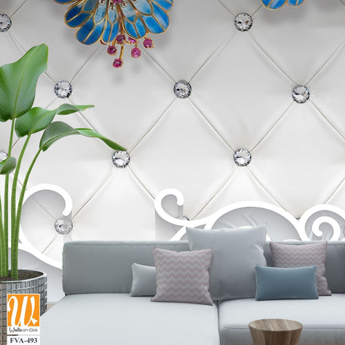 3D wallpaper featuring blue and red flowers [WP-FVA-493]