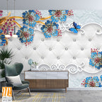 3D wallpaper featuring blue and red flowers [WP-FVA-493]