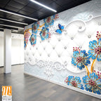 3D wallpaper featuring blue and red flowers [WP-FVA-493]