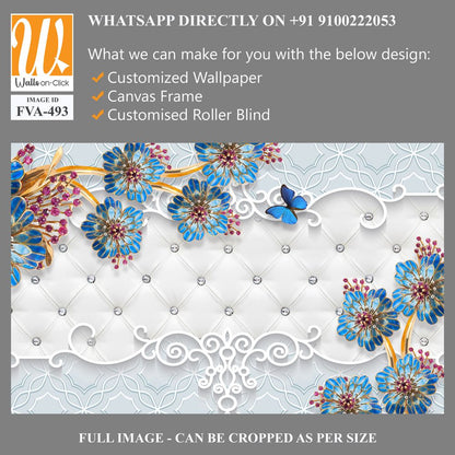 3D wallpaper featuring blue and red flowers [WP-FVA-493]