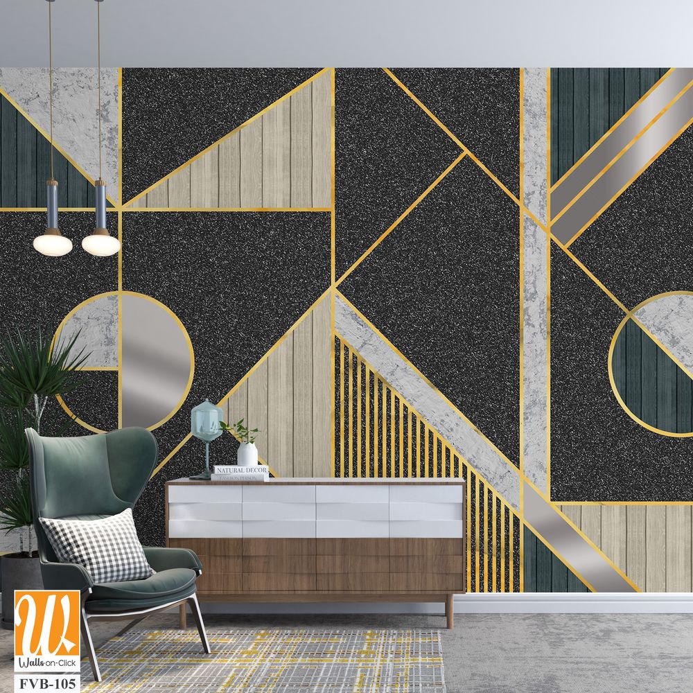 Modern geometric pattern with silver and gold lines Wallpaper [WP-FVB-105]