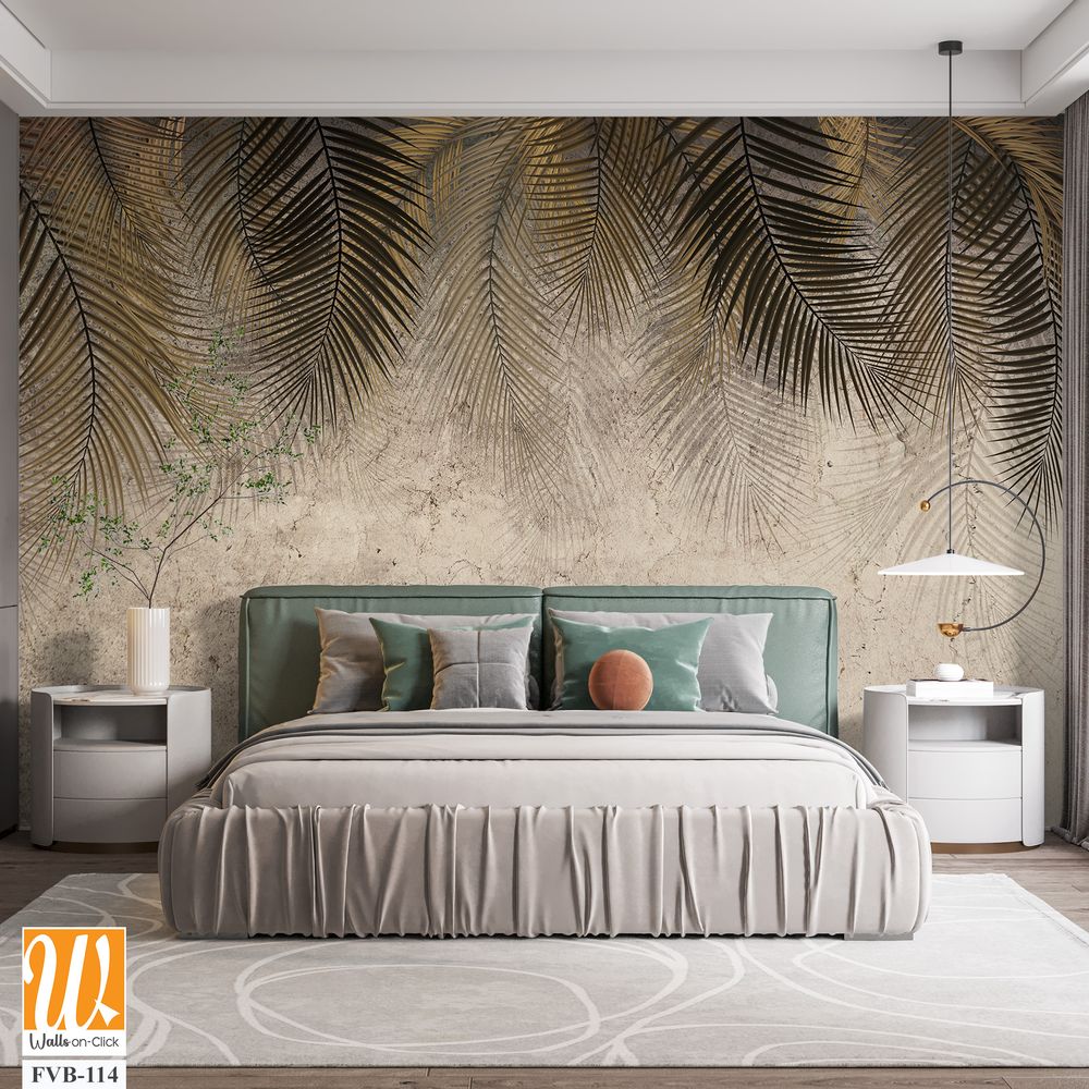 Wallpaper illustration with gold and black palm leaves [WP-FVB-114]