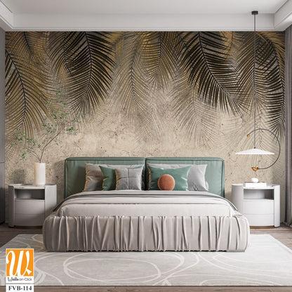 Wallpaper illustration with gold and black palm leaves [WP-FVB-114]