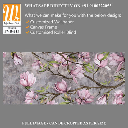 Magnolia branch on a textured background, pastel colors and black accents, photo wallpaper in a room or home interior [WP-FVB-213]