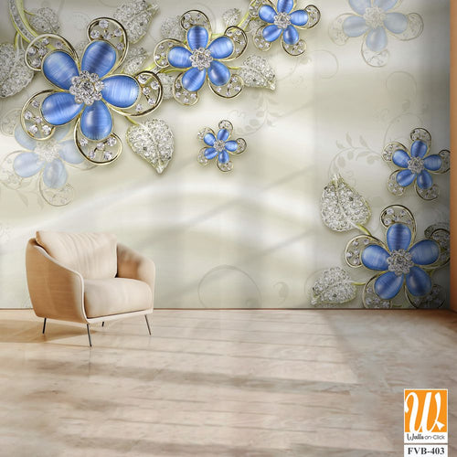 3D wallpaper with blue flowers [WP-FVB-403]